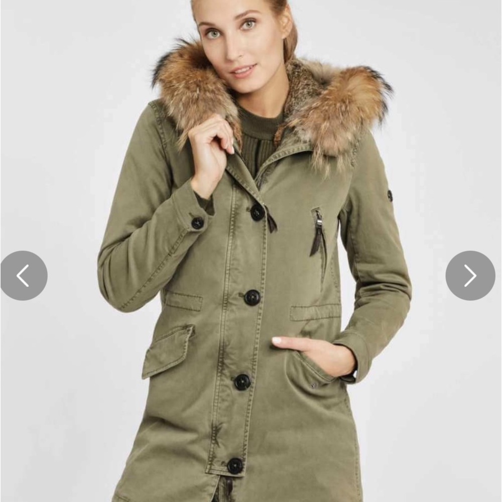 Blonde No.8  Parka with fur trim hoodie. Made in Stockholm. NWOT 36 European